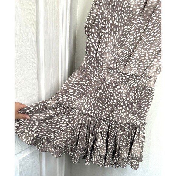 NWOT Buddy Love Dalmation Print Balloon Sleeve Brown Ruffle Dress Women’s Size M - Picture 5 of 11